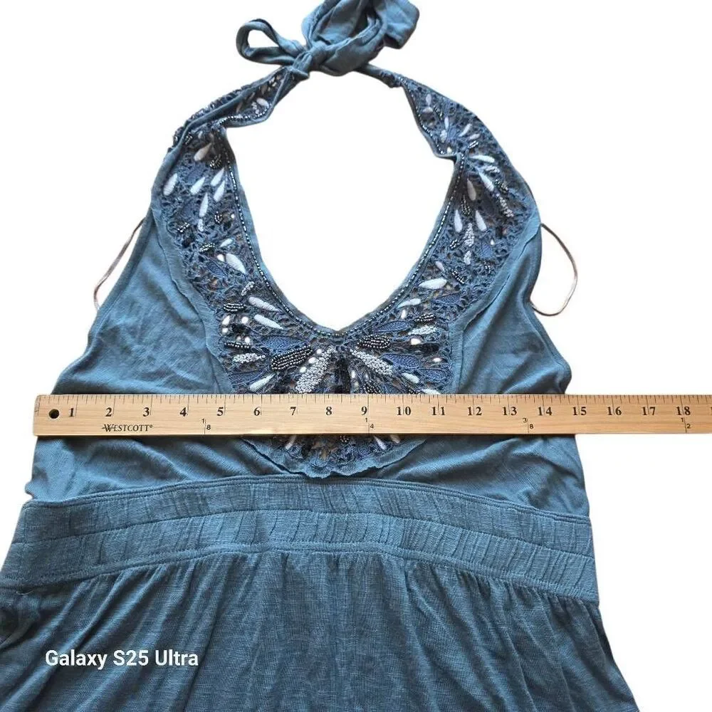 Free people y2k Sz S bluegray beaded halter top